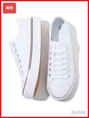 White Canvas Fashion Sneakers Women Slip Resistant Low Top Lace Up Running Shoes